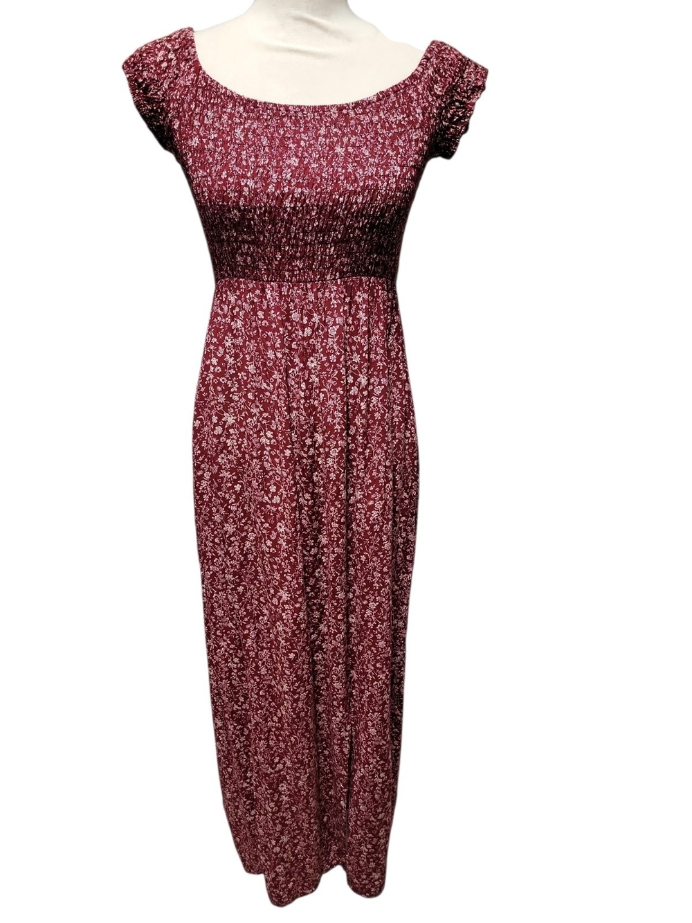 Burgundy Floral Maxi Dress - Women
